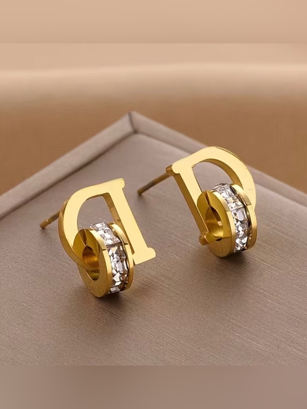 Gold-Tone D Initial Crystal Hoop Stud Earrings - Women Jewelry